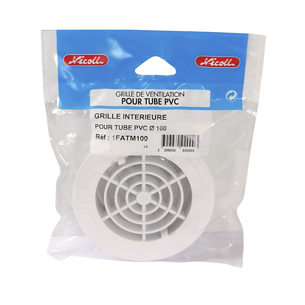 Grille d'intérieur ronde plastique blanc FATM - Grille fermeture adaptable sur tube type 100 anti insecte