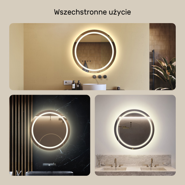 Lustro okrągłe LED 80 cm podświetlane łazienkowe średnica Barwa Neutralna