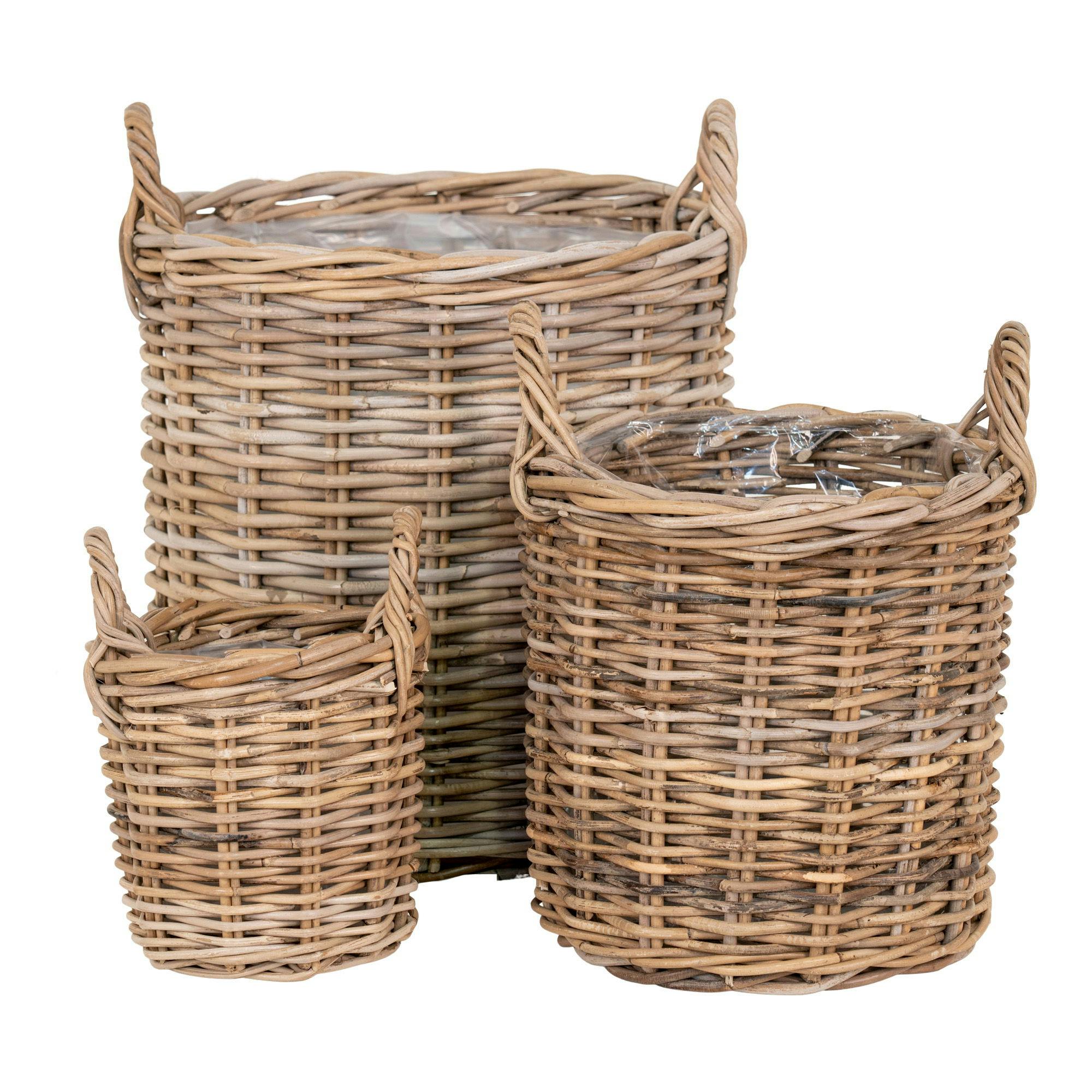 Cache-pot en rotin tressé avec anses (lot de 3)