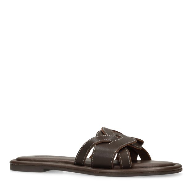 Bruine leren slippers