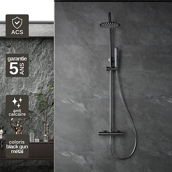 Colonne de Douche Thermostatique Anti-Calcaire Black Gun Métal IMEX NAPOLES BTN047/BGM