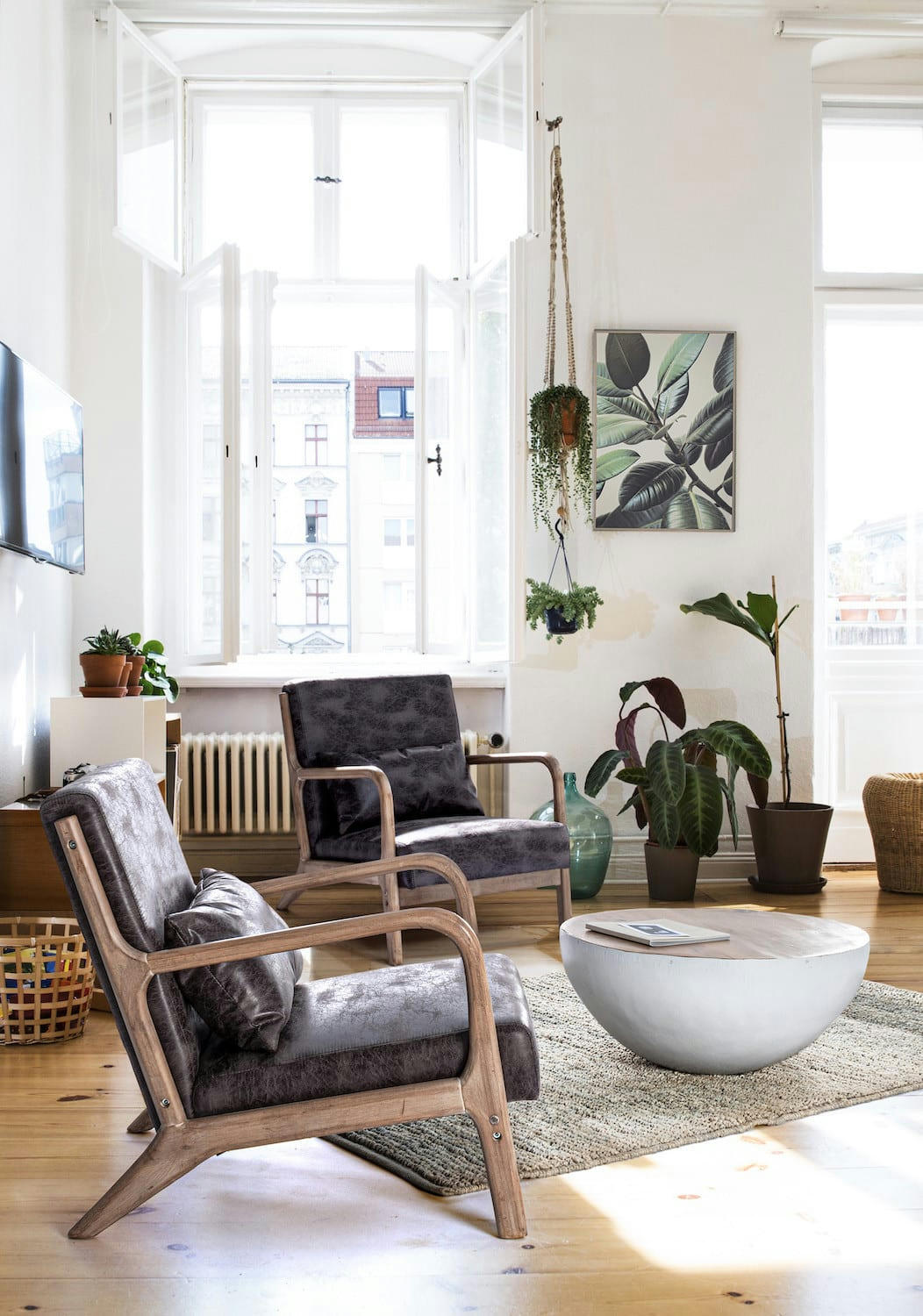 VINCENT - Fauteuil Scandinave marron aspect cuir vintage