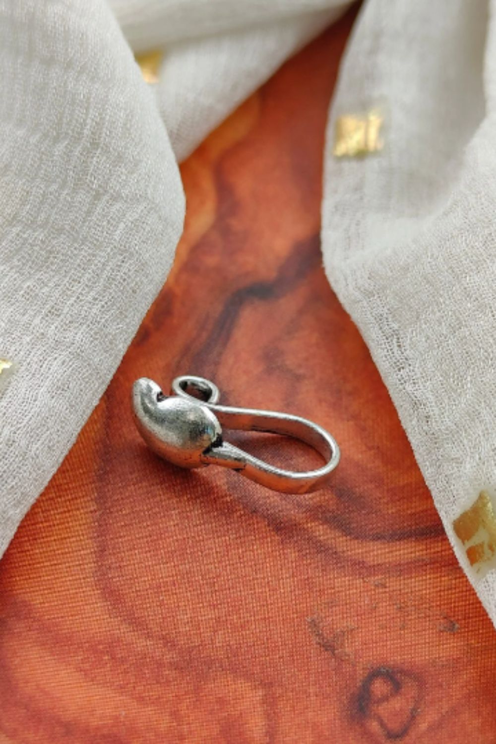 The Colourful Aura Oxidised German Silver Traditional Boho Gypsy Clip On Nose Pin