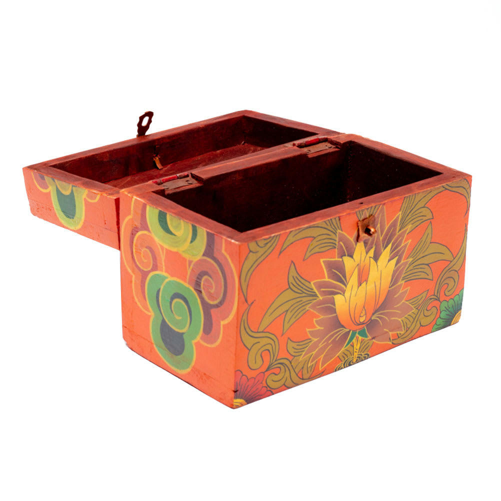 FLEUR - Coffret tibétain fleuri peint à la main 17x12cm