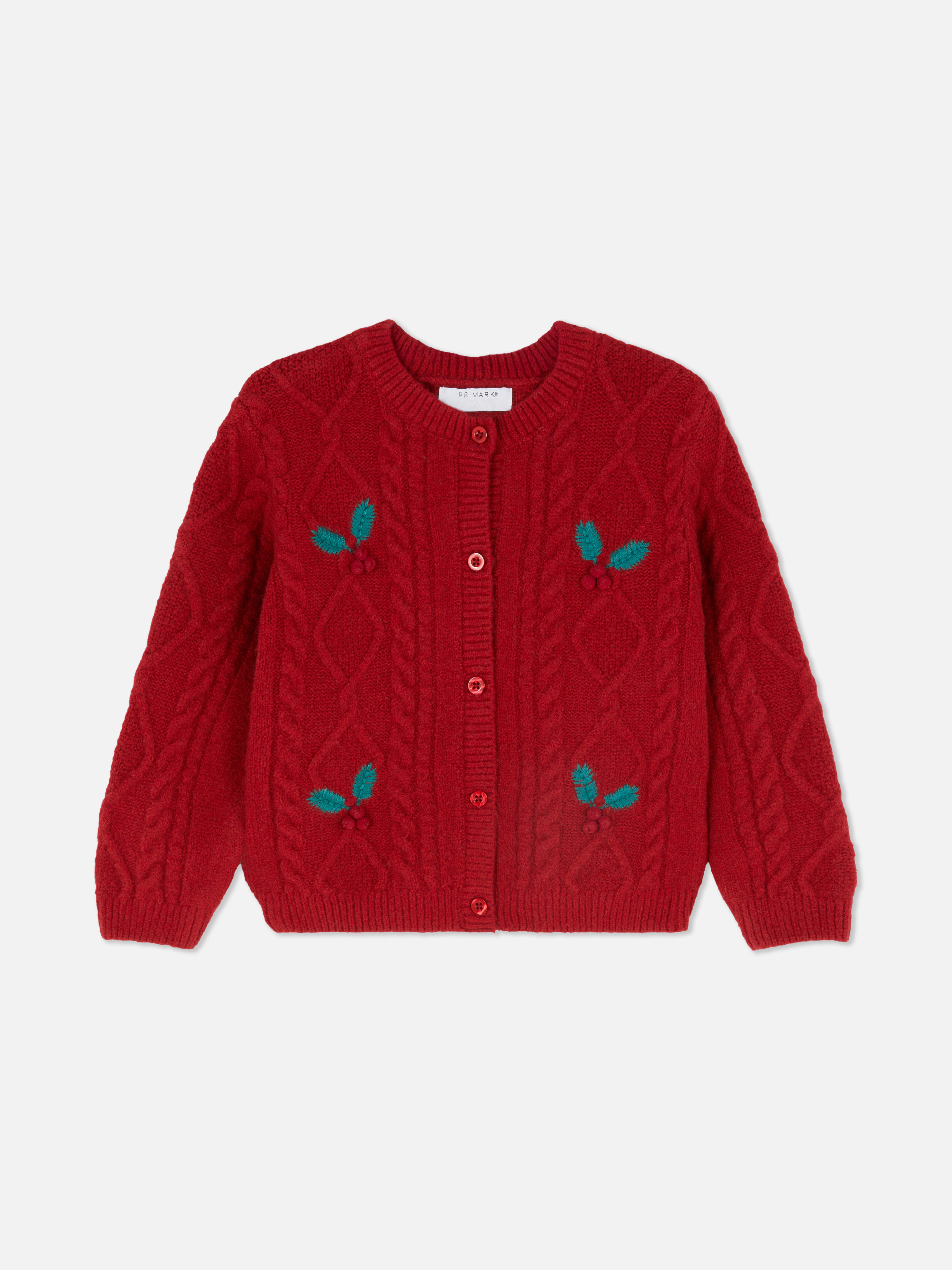 1.5-8yrs | Christmas Holly Cable Knit Cardigan