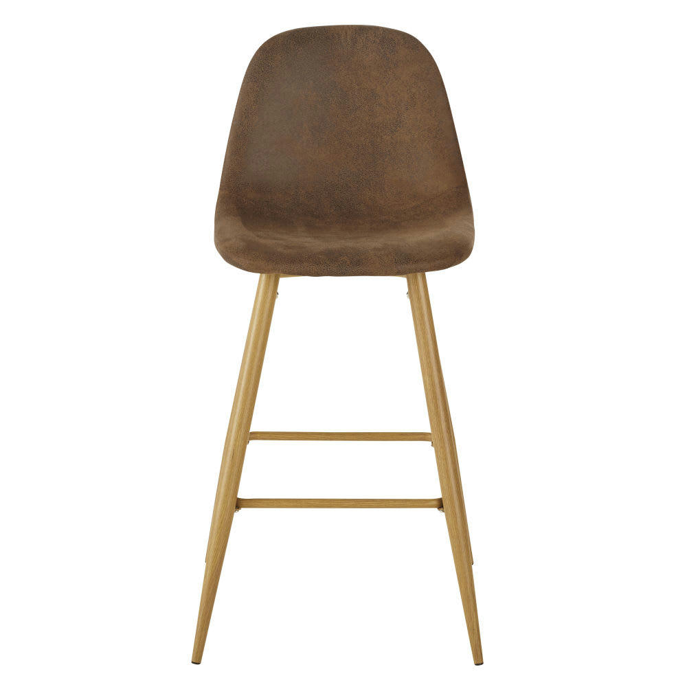 Clyde - Chaise pour îlot central style scandinave en suédine marron effet vieilli H66