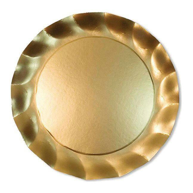 Sophistiplate Round Bordered Trimmed Paper Disposable Lunch Plates, Gold, 8-in, 8-pk, for Christmas/New Year's Eve/Engagement/Wedding