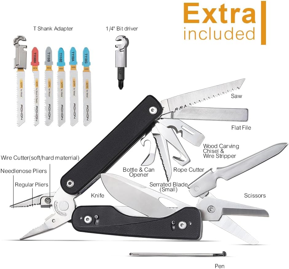 ROXON Flex Titan S805G Multi tool with full size scissors Modular Design and Customizable Tool (Replaceable knife and accessory) 16 tools for Outdoor & Camping