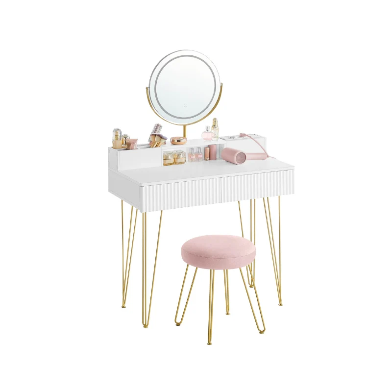 Coiffeuse avec miroir pivotant et tabouret
