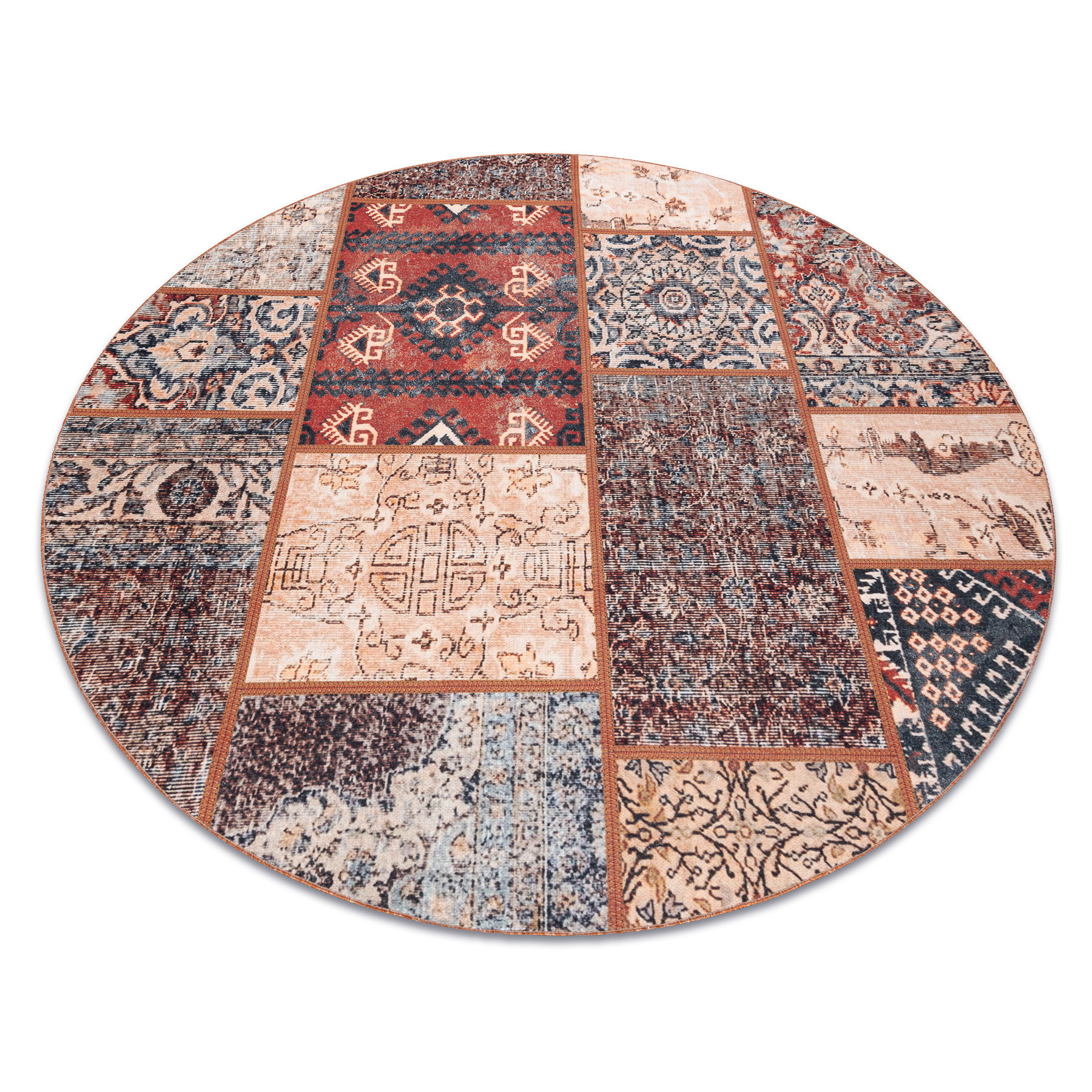Dywan ANTIKA ancient rust, nowoczesny patchwork, grecki do koło 200 cm