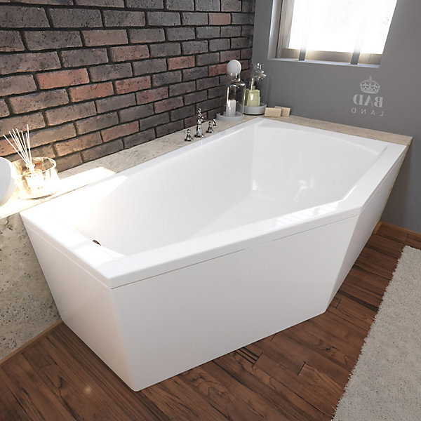 Baignoire asymétrique 150 x 90 Droite SELENA acrylique blanc   avec Tablier   Pieds   Vidage à chromé