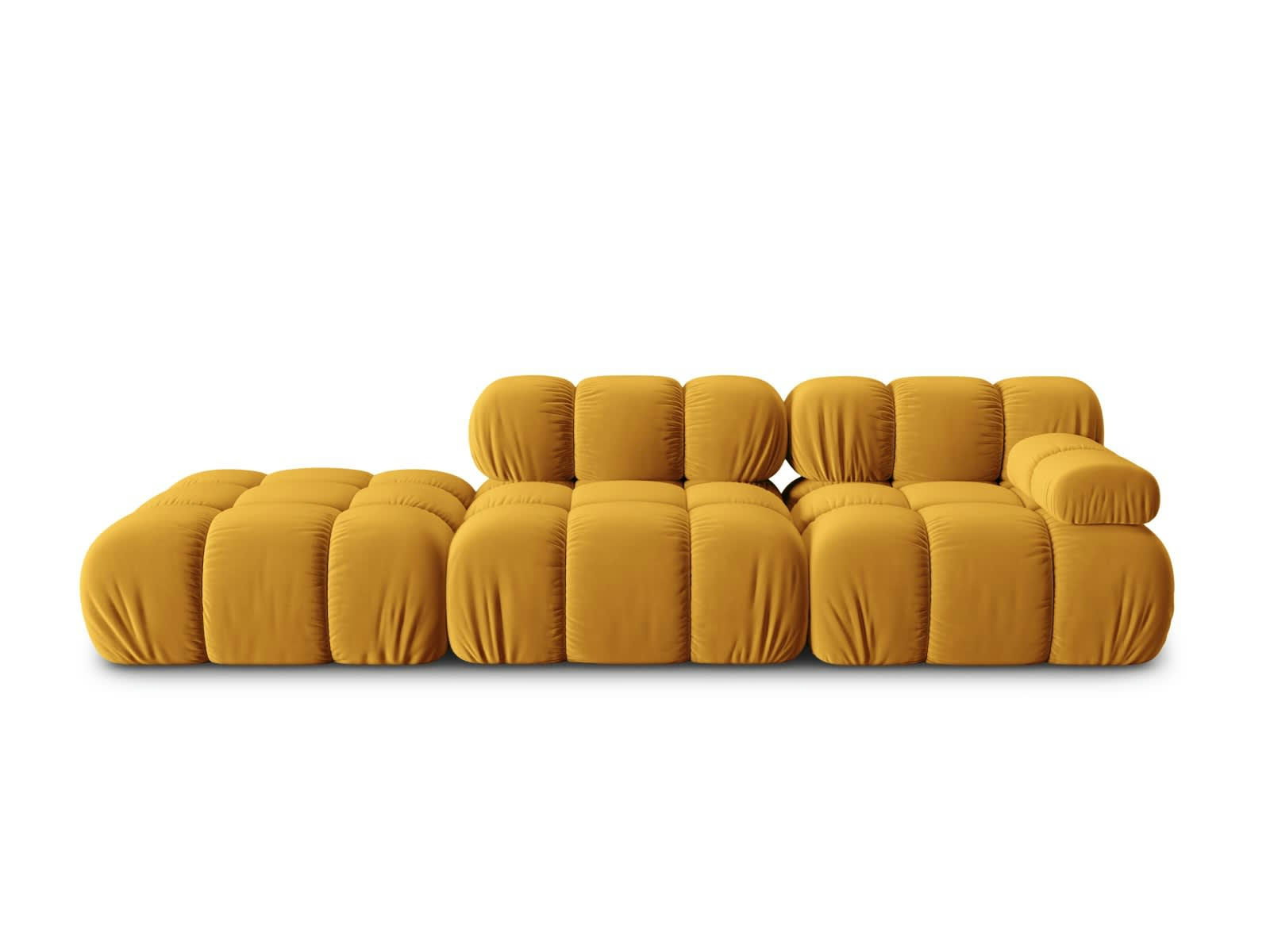 BELLIS - Canapé modulable gauche 4 places en tissu velours jaune