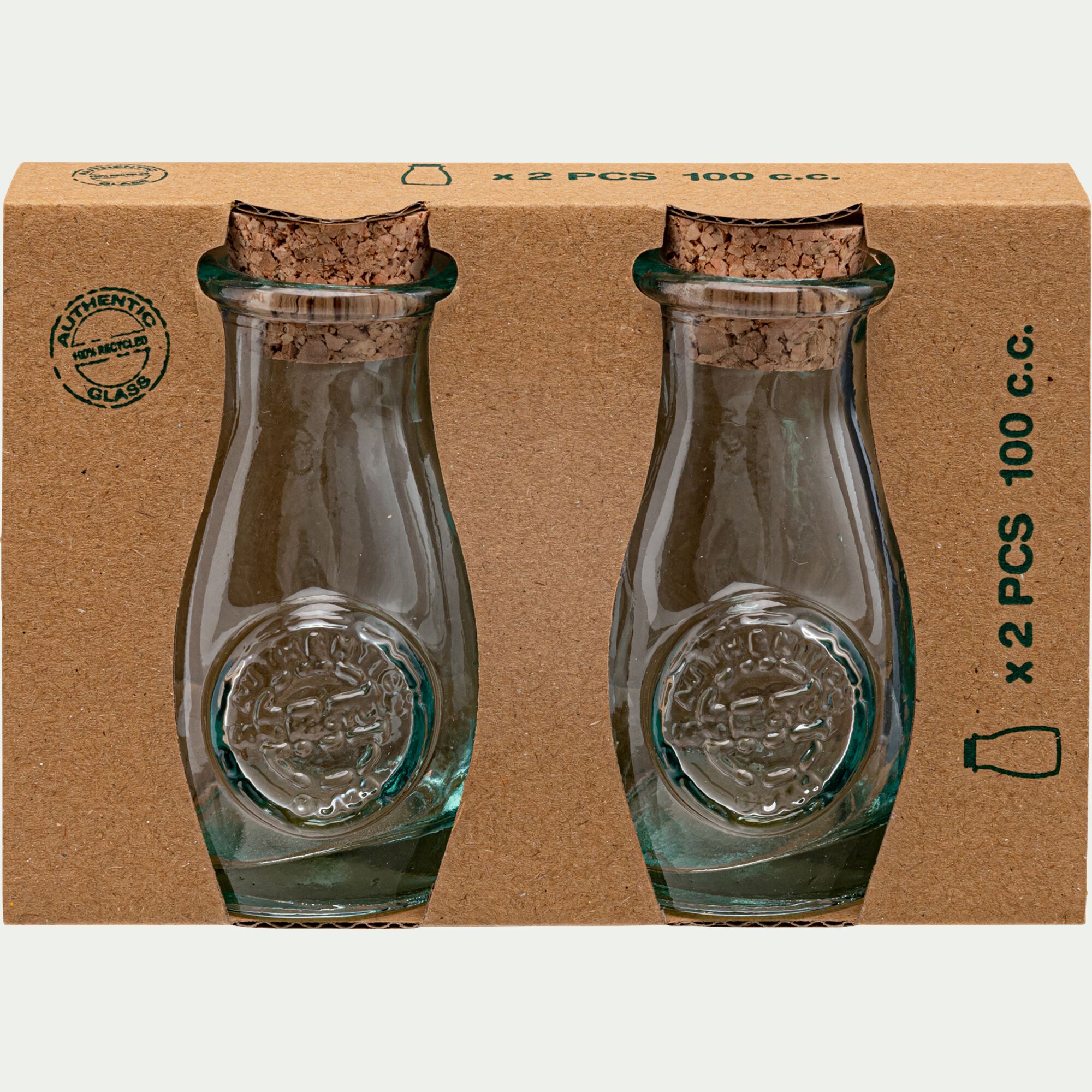 AQUA - Lot de 2 pots en verre recyclé 10cl - transparent