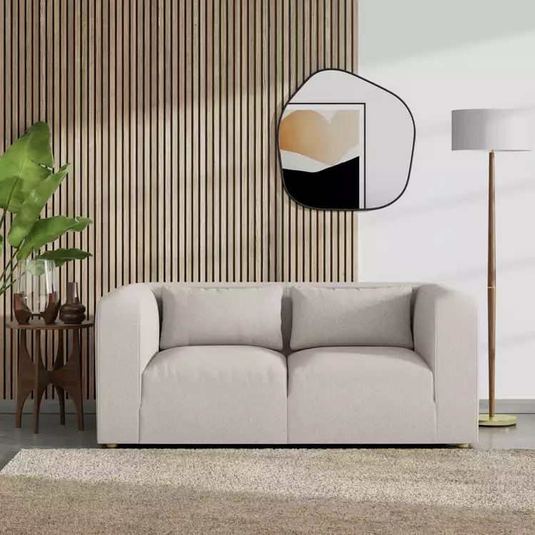 Habitat Lars Fabric 2 Seater Sofa - Stone - Ash Leg