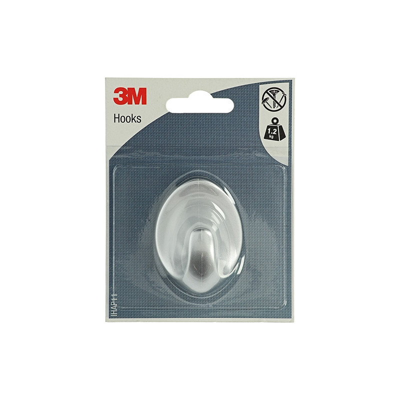 Crochet ovale adhésif en plastique large gris 3M