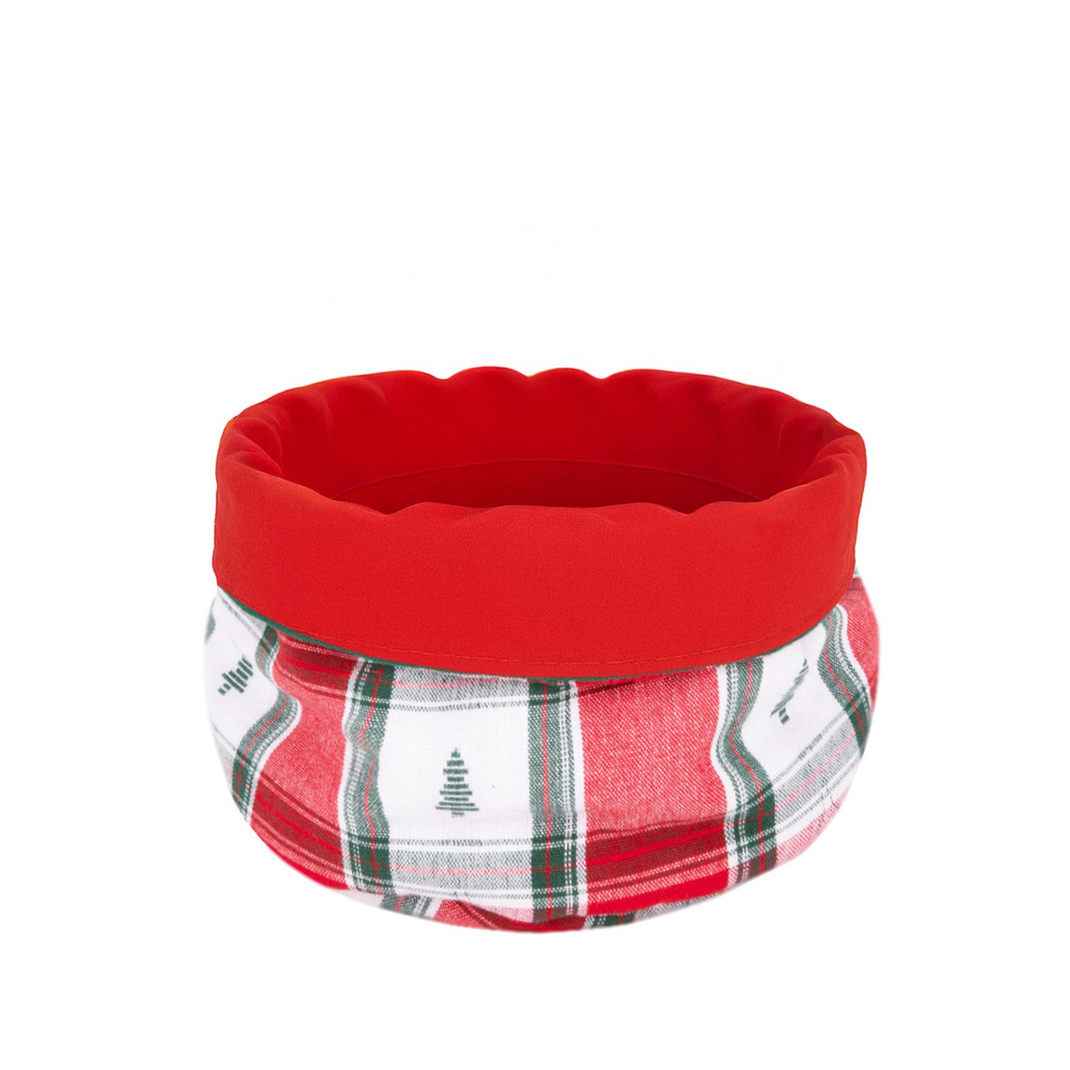 Cestino tessuto tartan alberi Natale diametro 20 cm