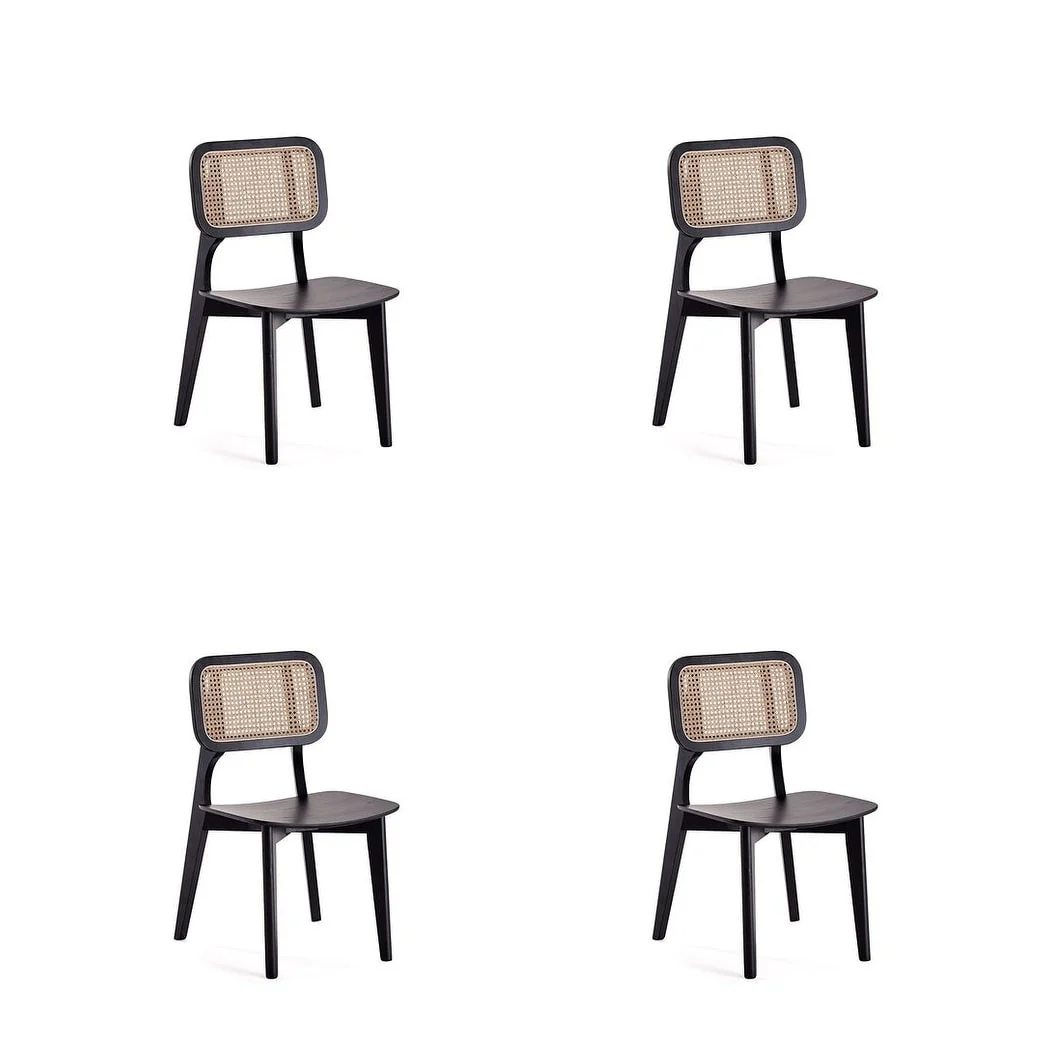 Manhattan Comfort Versailles Square Dining Chair in Black and Natural Cane - Set of 2