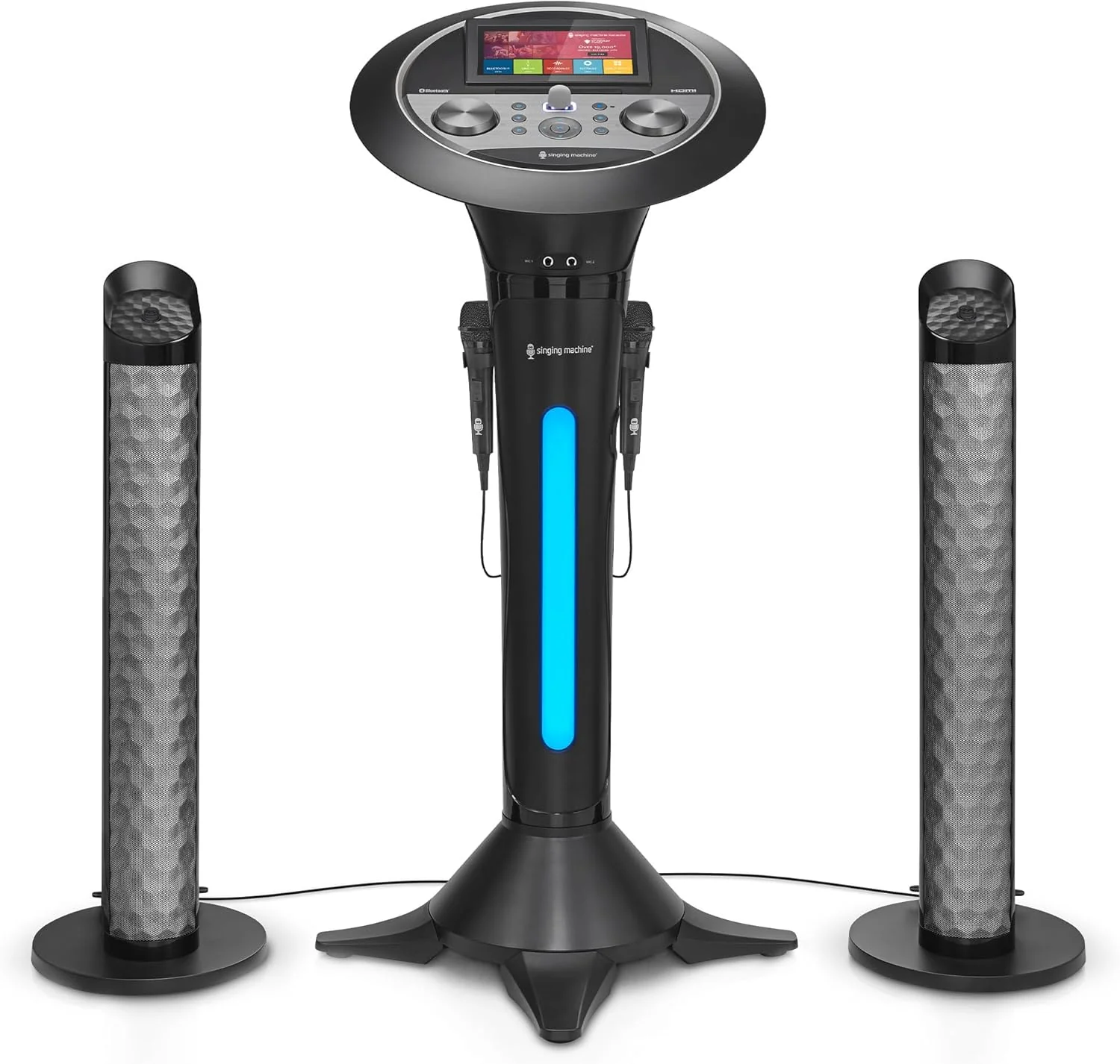 Portable WiFi Karaoke Machine for Adults �C Black Pedestal with 7�� Touchscreen, Built-In Speaker, Bluetooth, Recorder  2 Wired Microphones