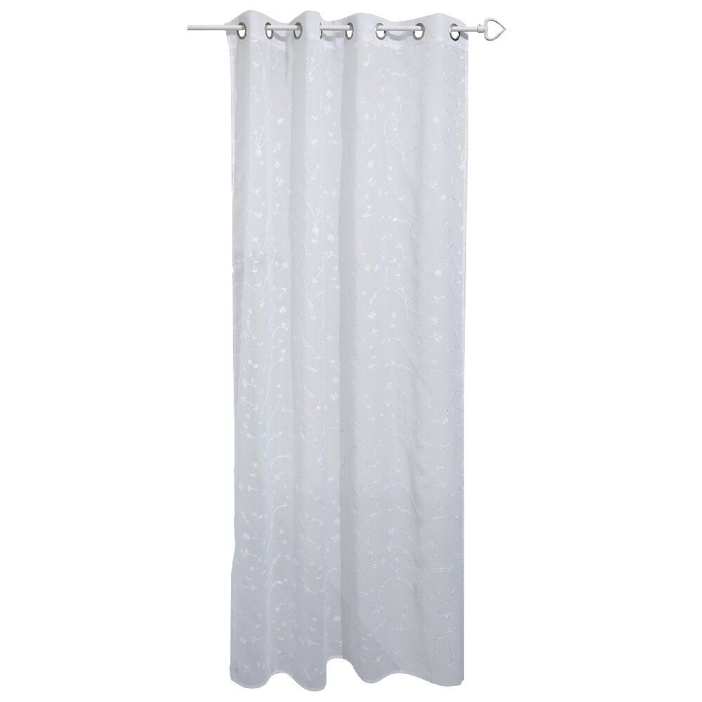 Voilage à oeillets motif brodé fleur blanc