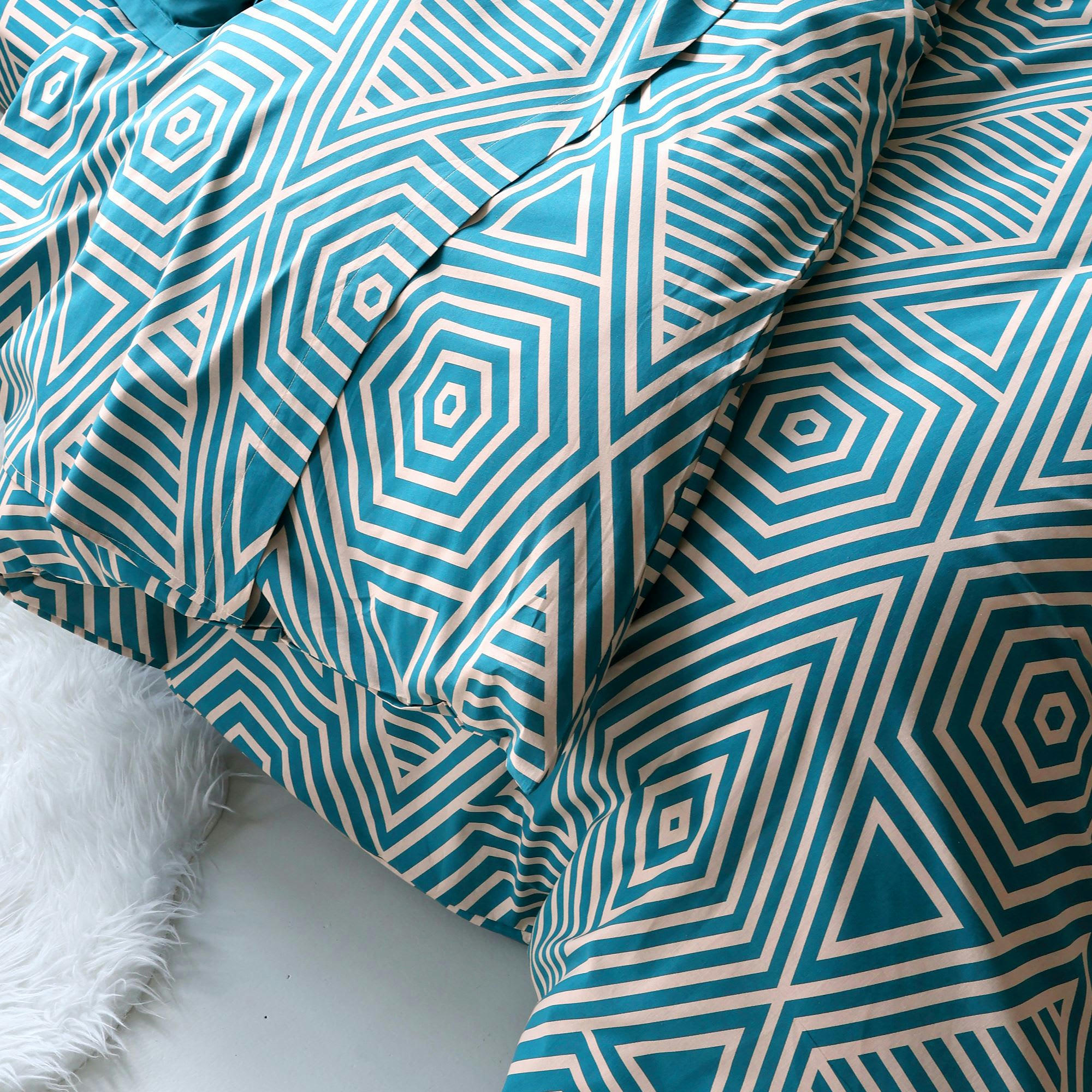 THEO - Housse de couette 200x200 bleu canard en coton