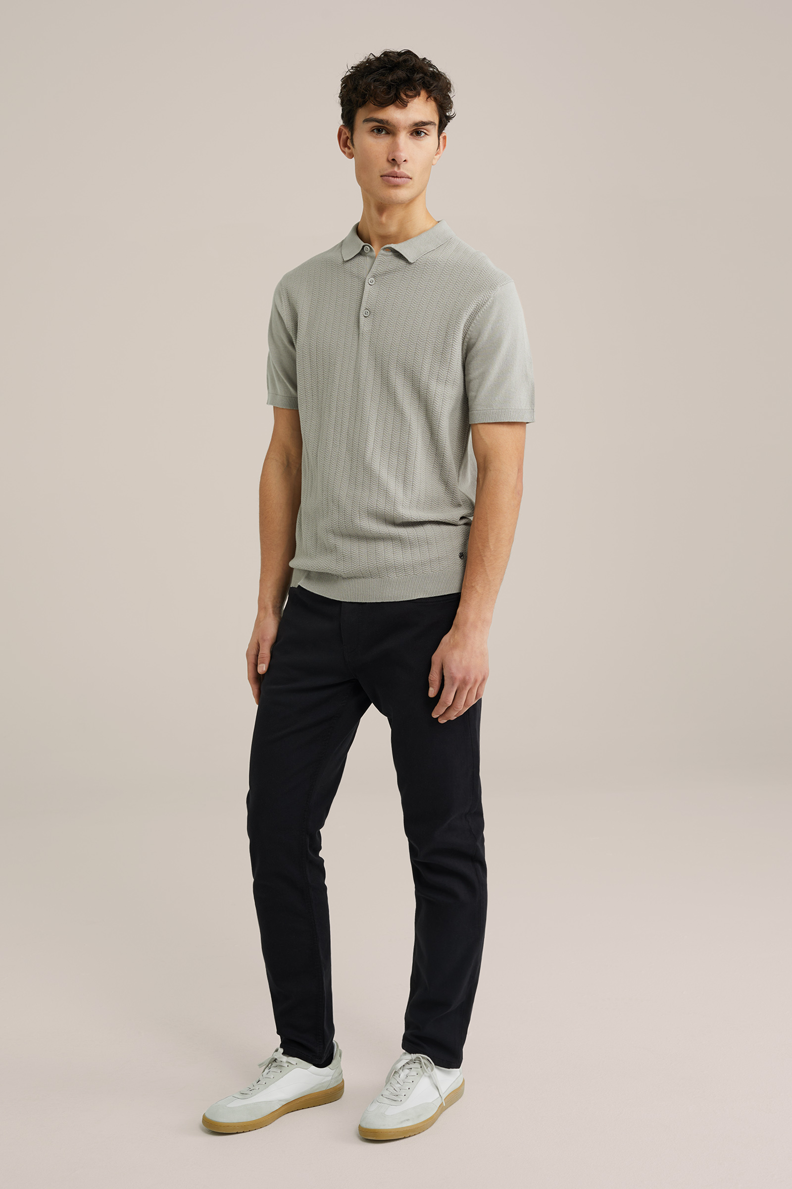 Heren Regular fit fijngebreide polo met structuur