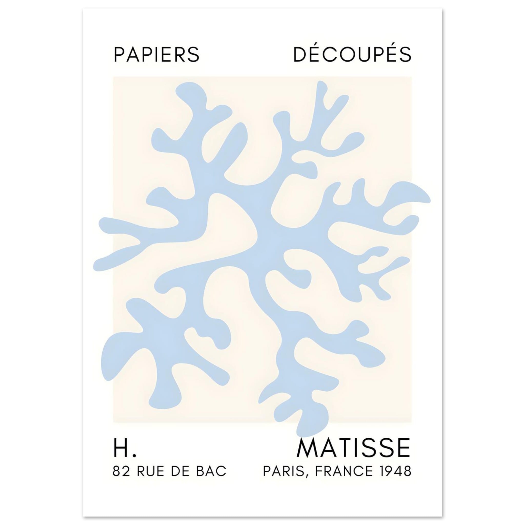 Artfulprints Poster Matisse – Dreamy coral flower light blue  - A4 21x29.7 cm - Blauw