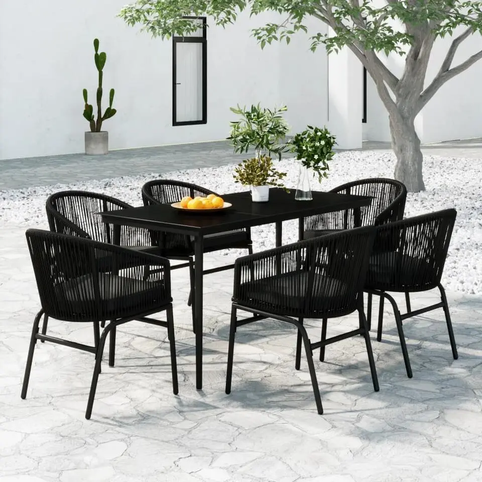 vidaXL - 7-delige Tuinset met kussens - Zwart PVC-rattan en staal - 140x70 cm