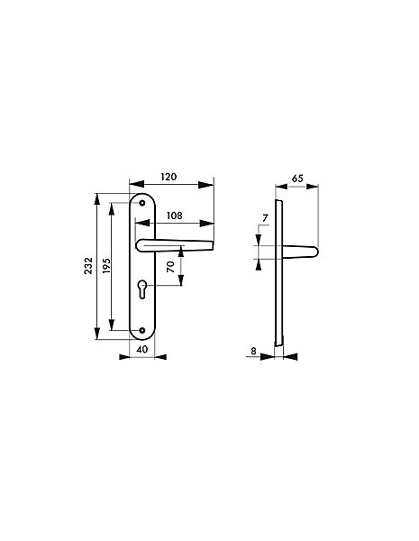 Ensemble de poignées pour porte d'entrée Selene trou de cylindre, carré 7mm, entr'axes 195mm, nickelé satiné - THIRARD