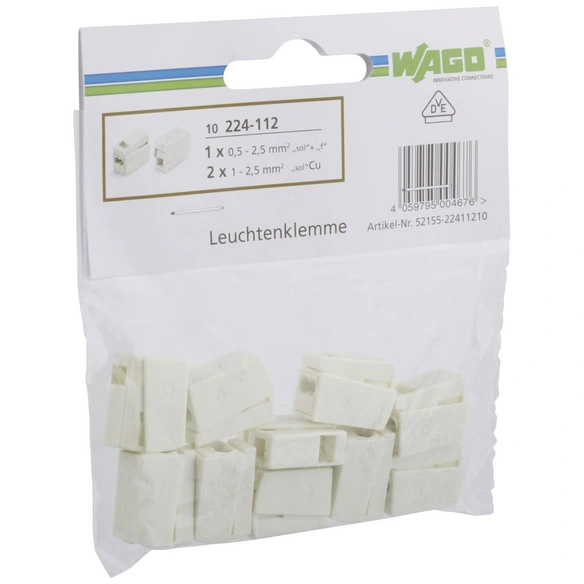 Klemme, Kunststoff, Weiß, Leiter mit einem Querschnitt von 0,5/1 bis 2,5 mm²