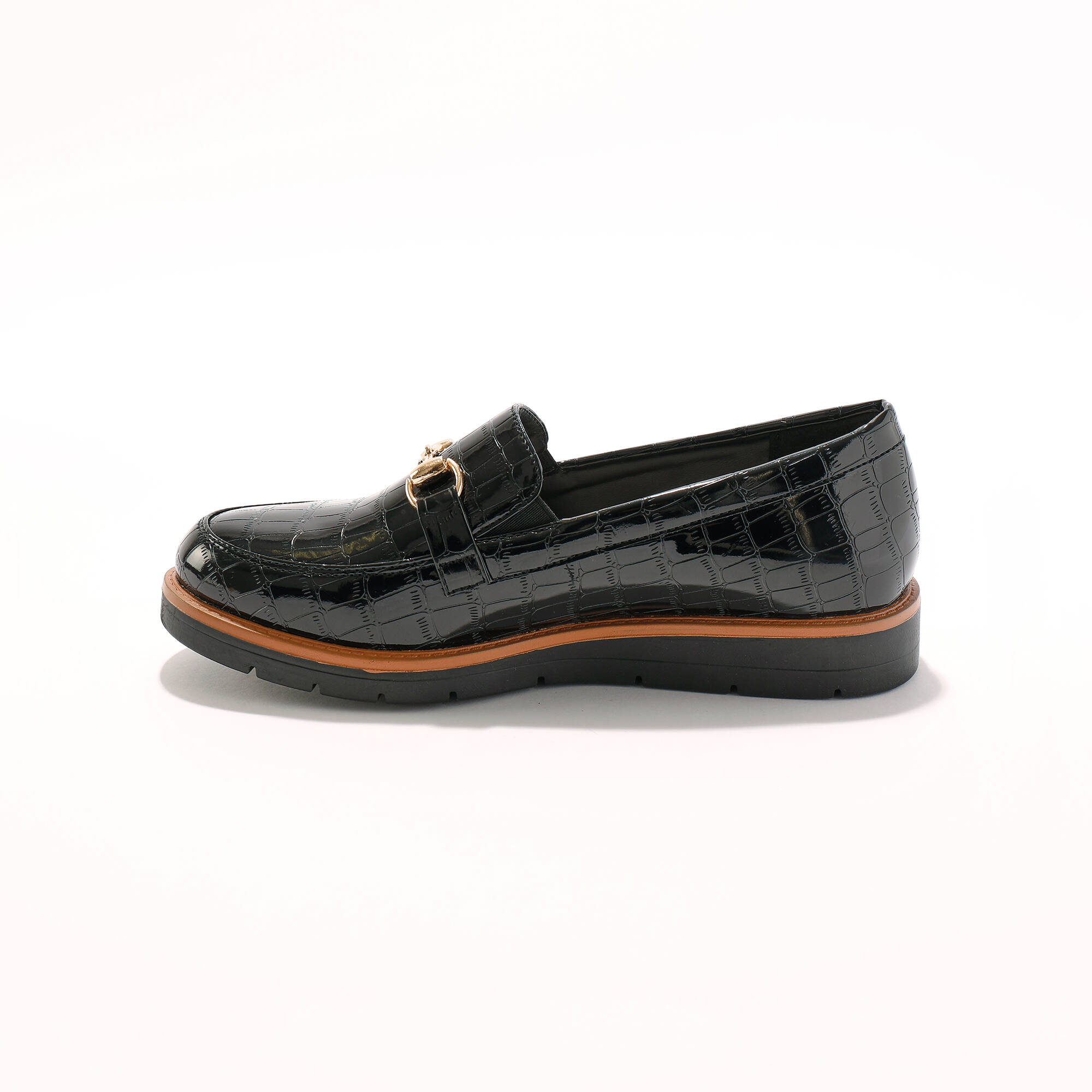 Mocassins à mors semelle compensée - effet croco verni