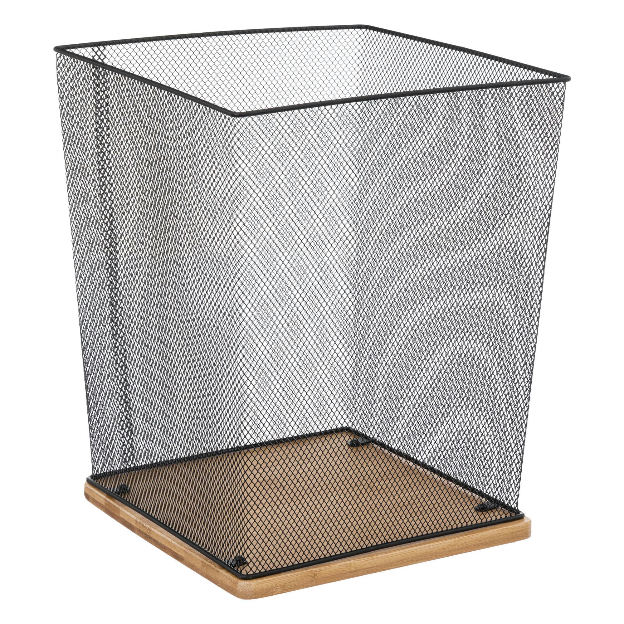 - Corbeille de bureau en métal noir et bois - 26.5x26.5x32.5cm