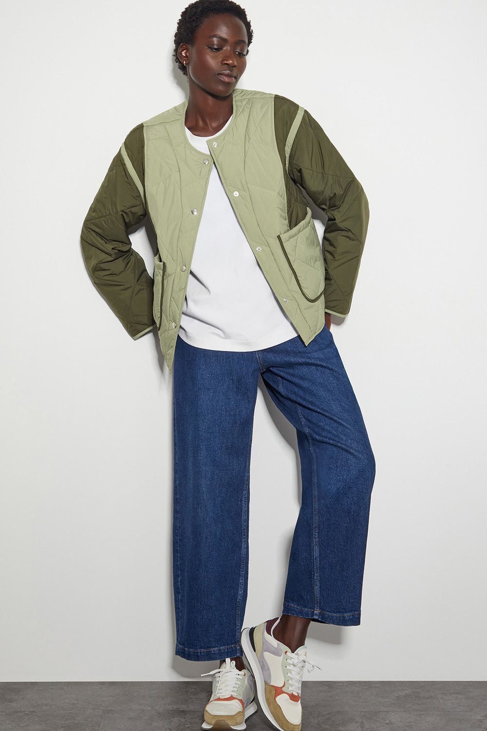 Monsoon Lulu Two-Tone Quilted Jacket Green