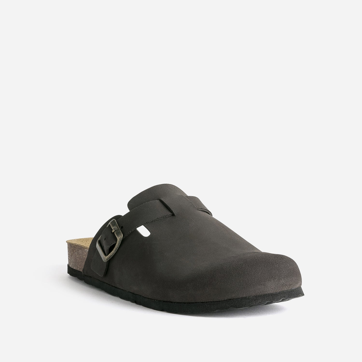 Mule-sabot anatomique marron cuir velours