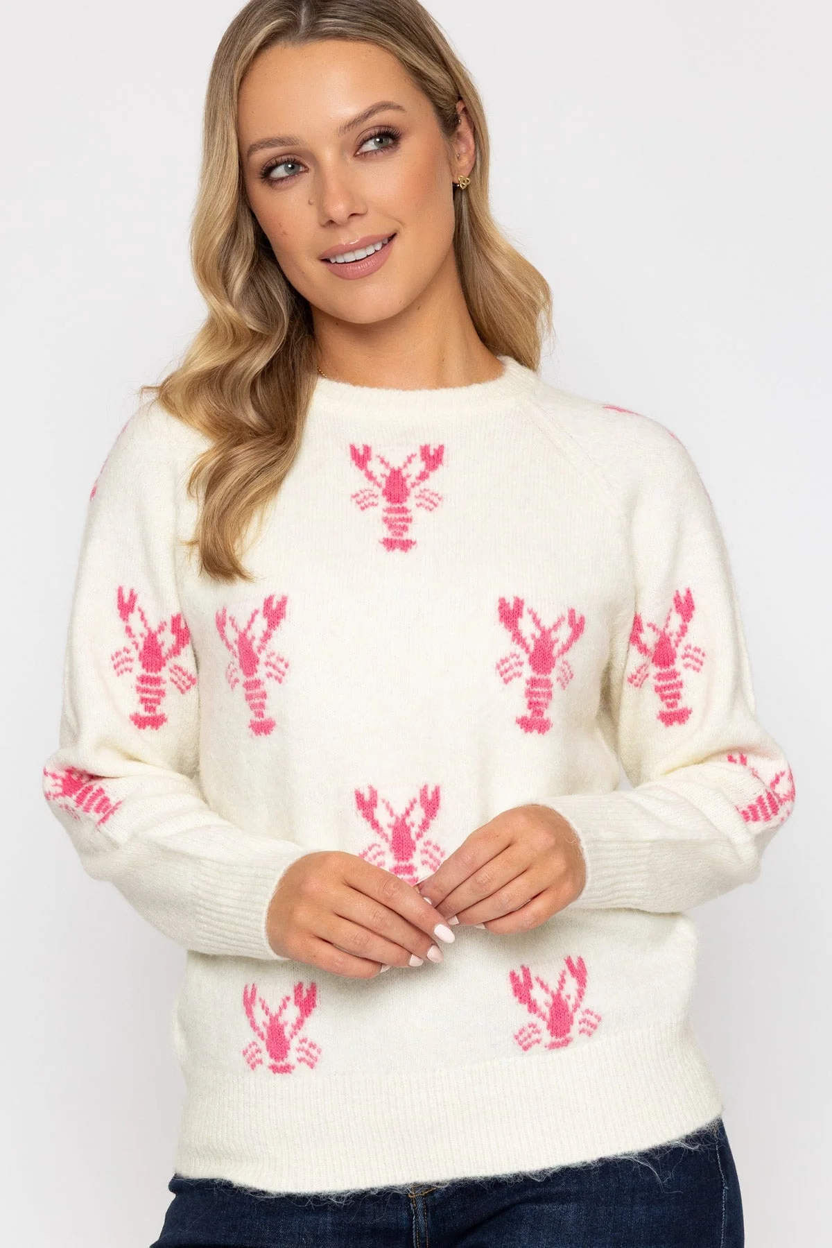 Lobster Motif Knit Jumper in White & Pink