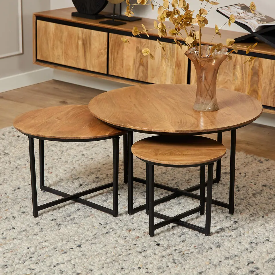 Salontafel Naturel - Set van 3 - 70x70x45cm - RichWood