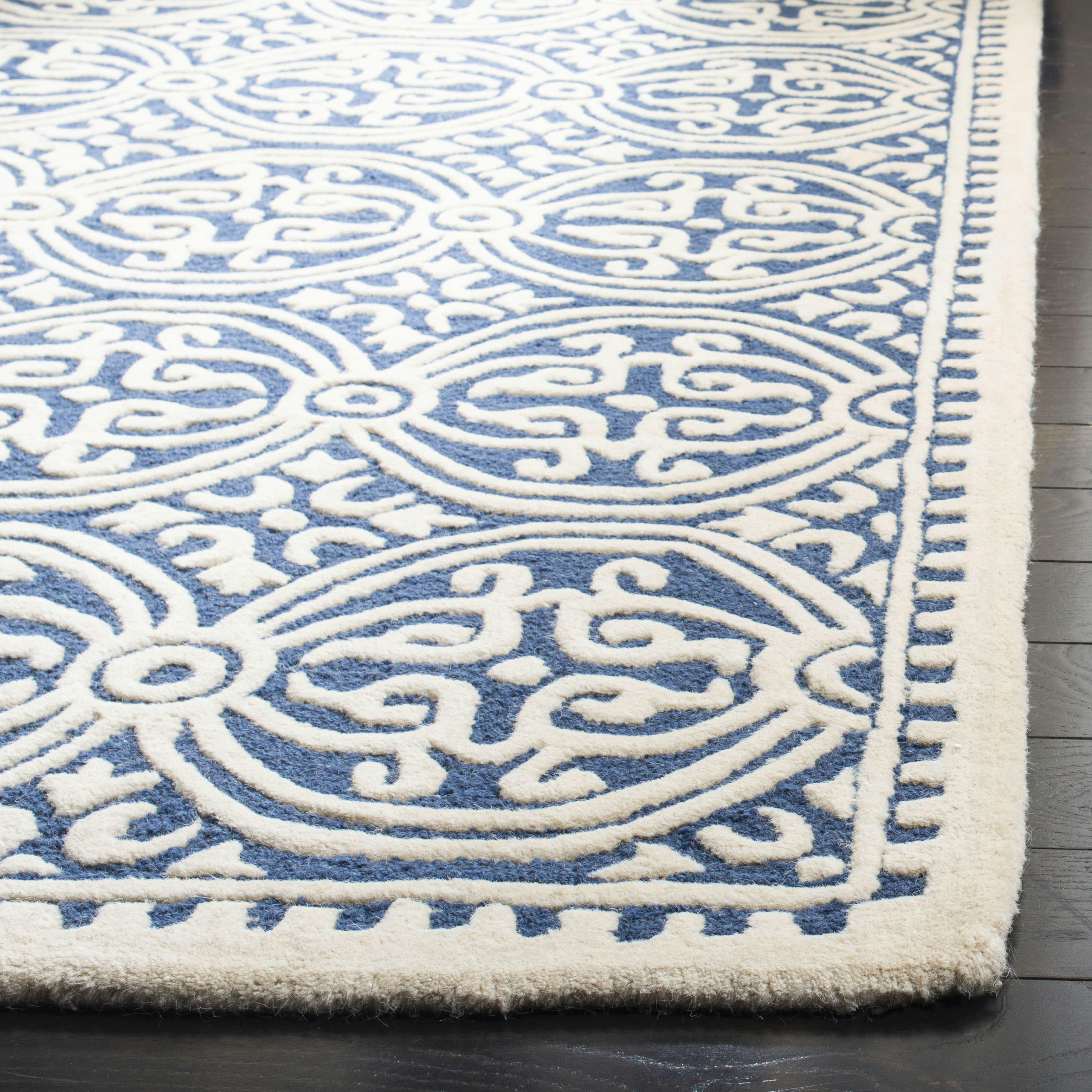 CAMBRIDGE - Tapis de salon interieur en bleu marine & ivoire, 122 x 183 cm