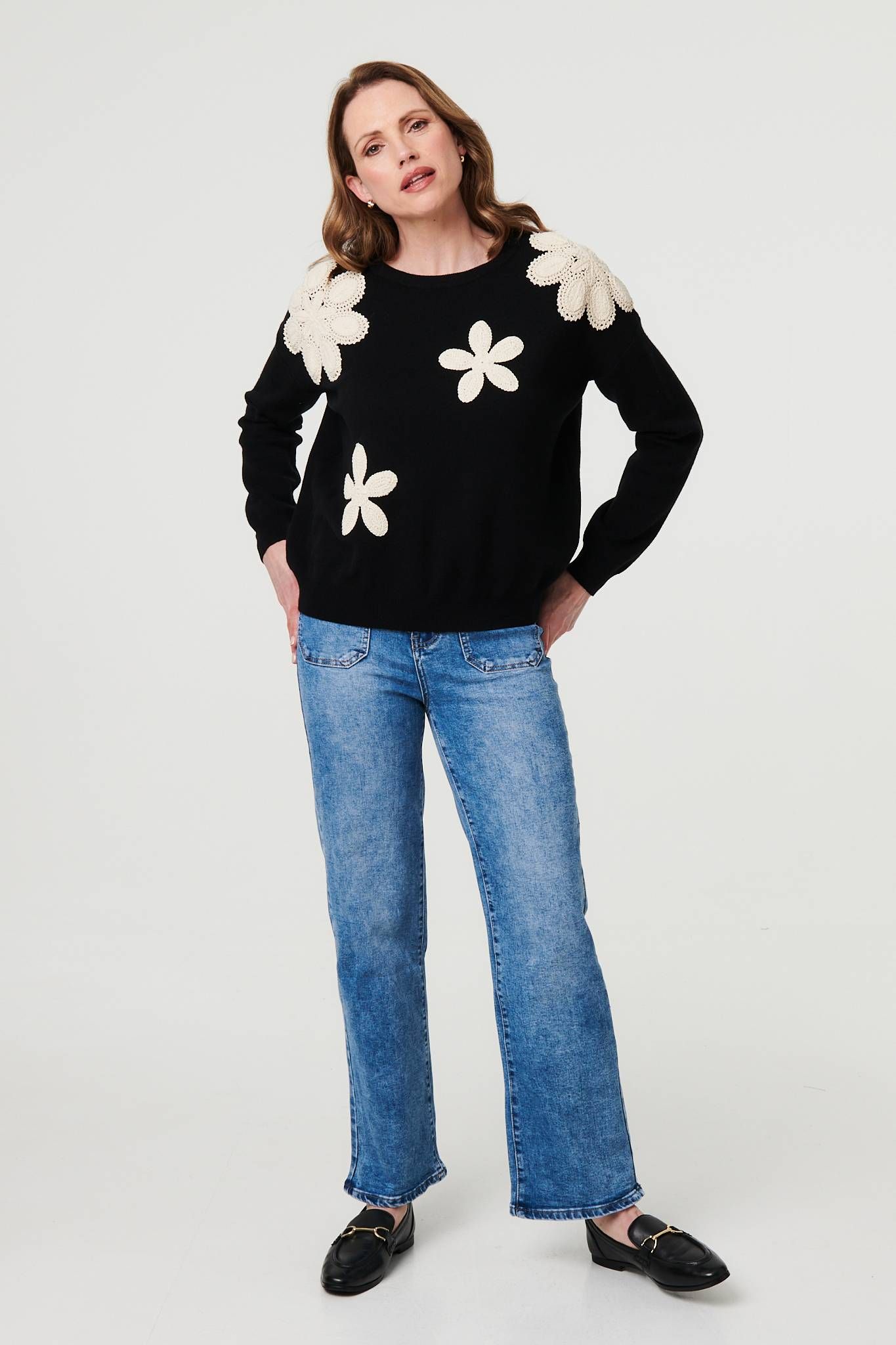 Izabel London Floral Embroidered Relaxed Knit Jumper