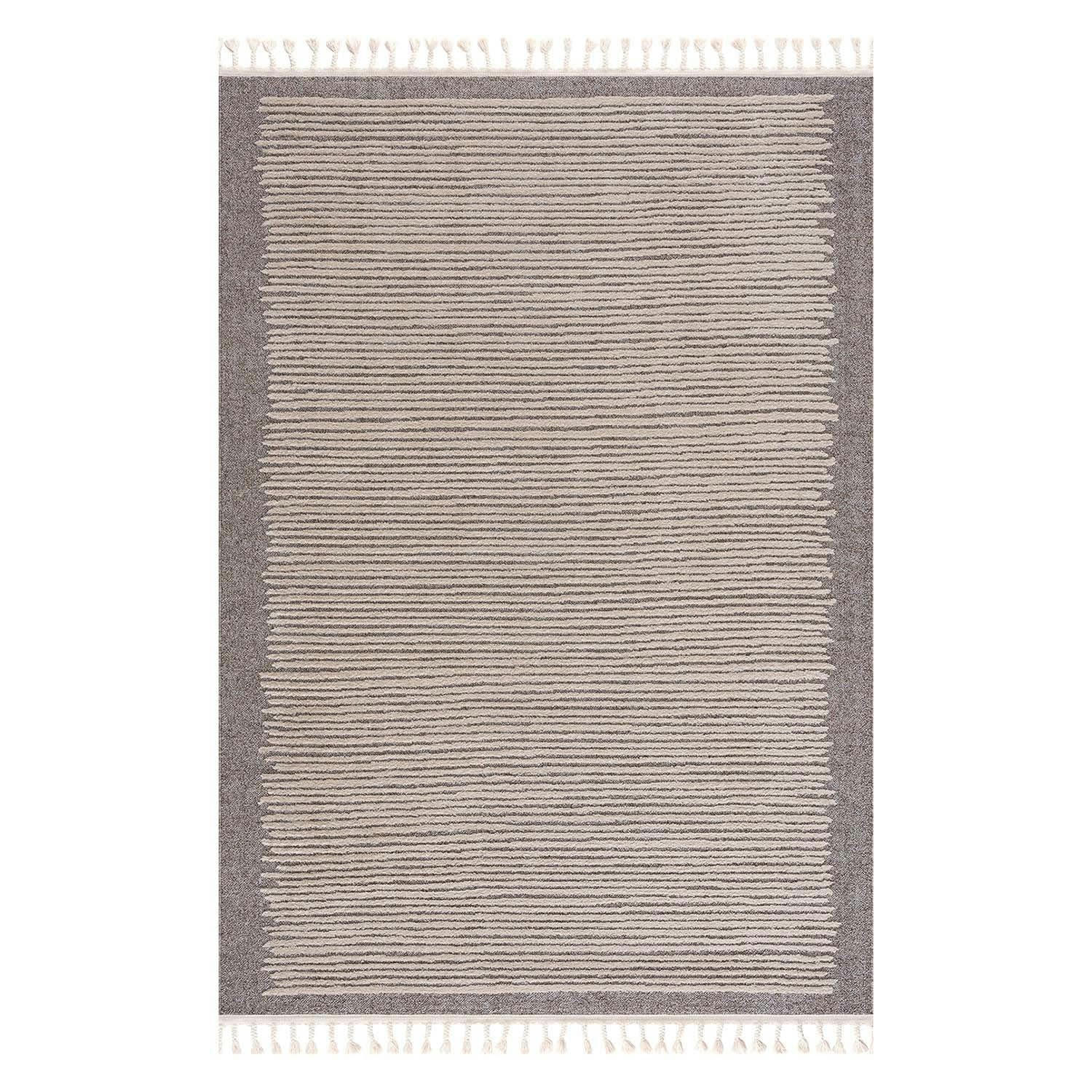 FLÄT - Tapis scandinave à franges tressées mocca et crème 160x230cm