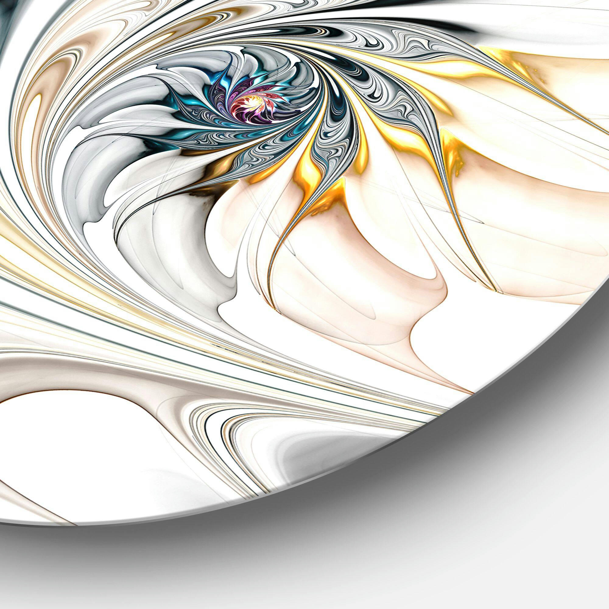 Designart White Vortex Floral Art Large Floral Metal Circle Wall Art, White, 36-in Diameter