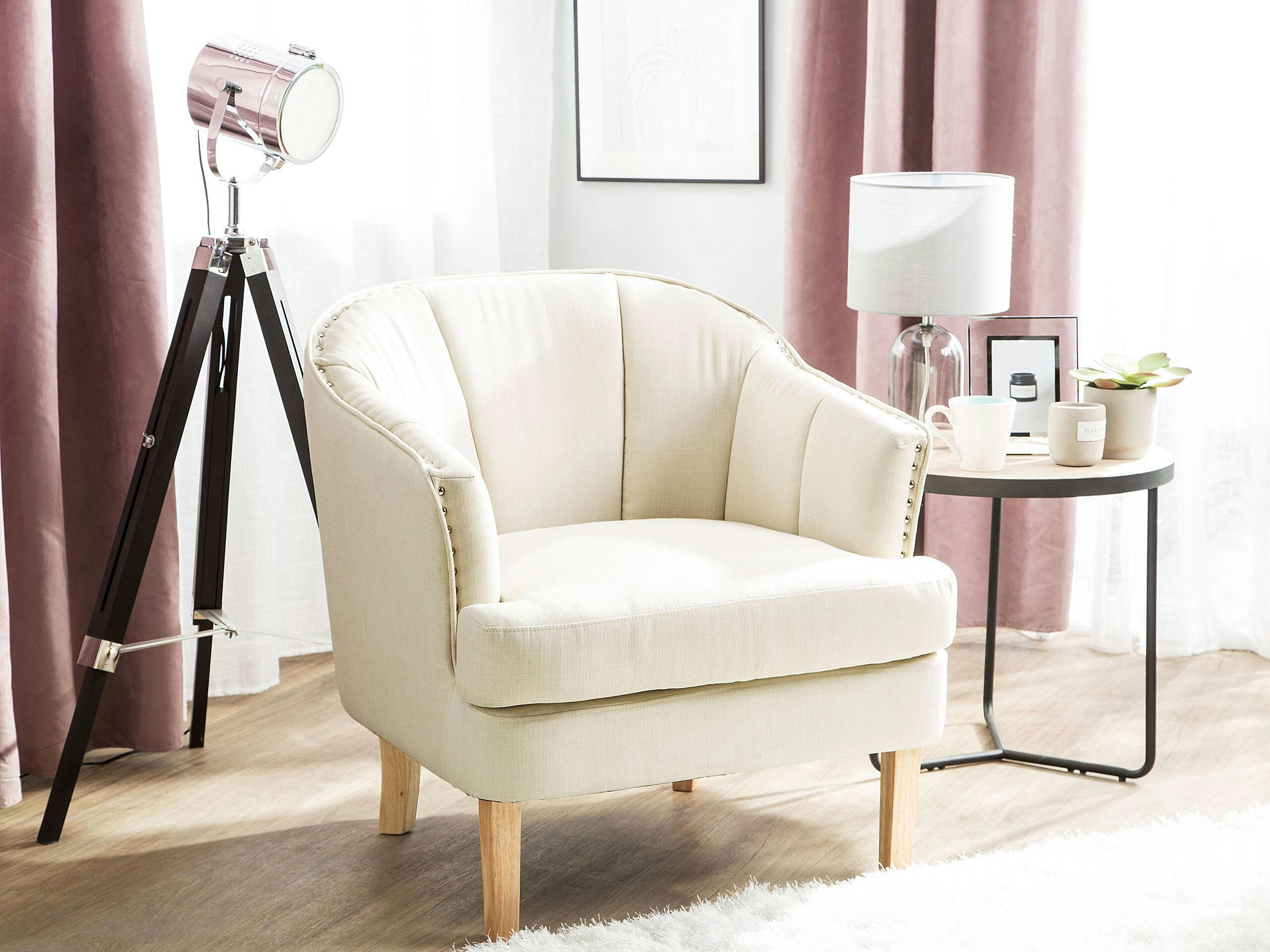ELVERUM - Fauteuil en tissu tapissé beige