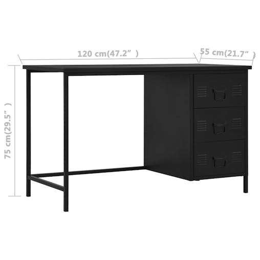 NNEVL Desk with Drawers Industrial Black 120x55x75 cm Steel
