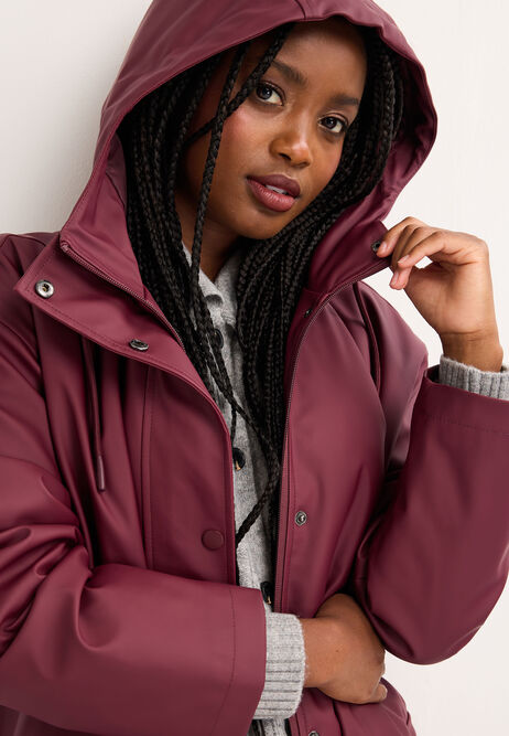 Womens Burgundy Rubber Long Line Jacket