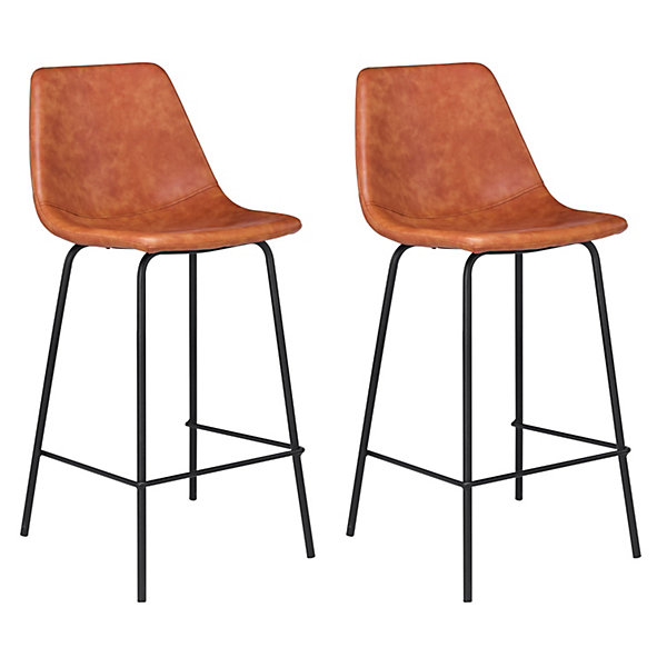 Lot de 2 tabourets de bar vintage LUCIEN cognac - Hauteur d'assise 65cm - HAPPY GARDEN
