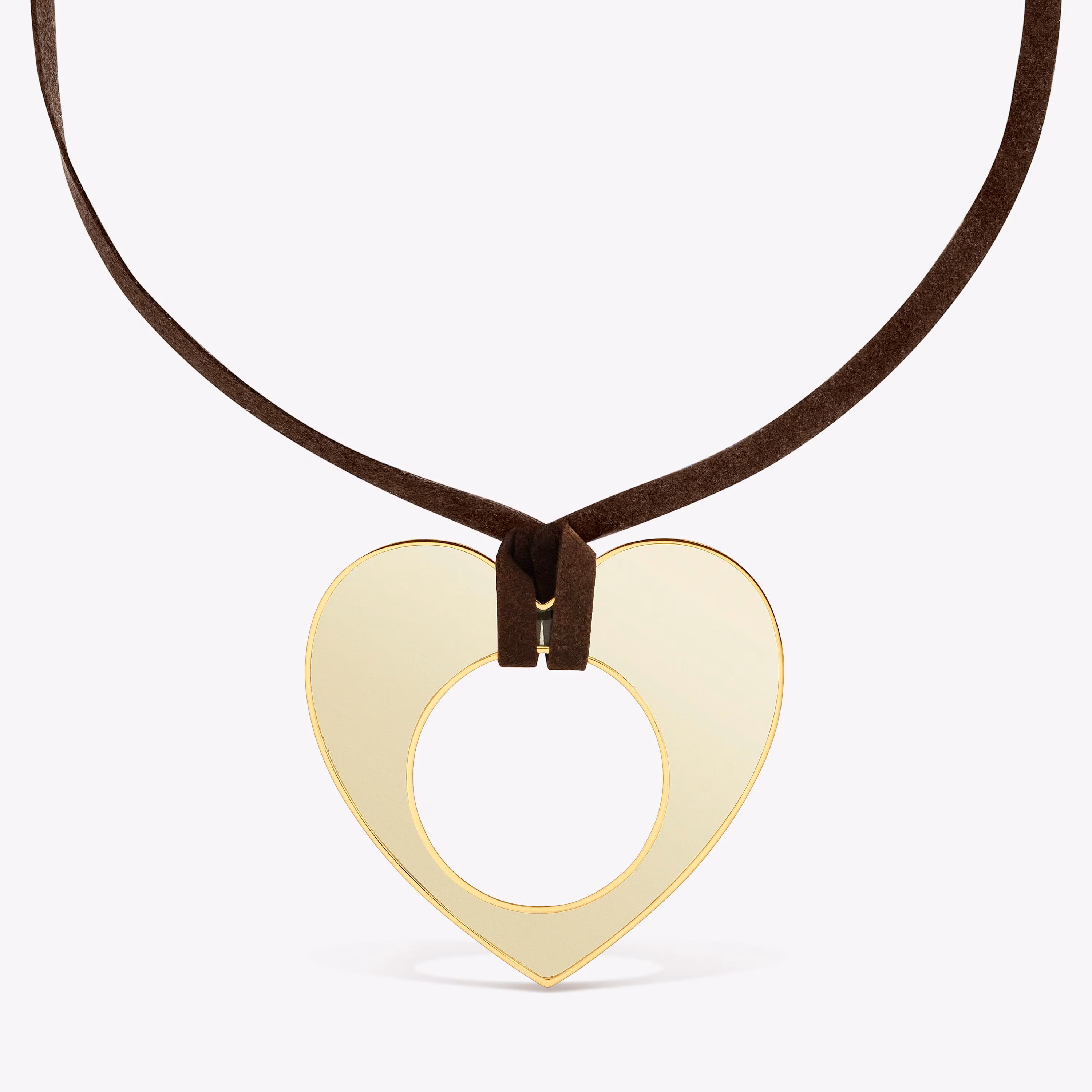 Collar corazón de acero dorado, resina blanca y cordón negro Galaxy