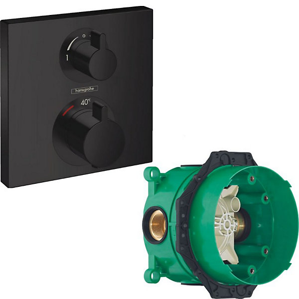 HANSGROHE Facade pour mitigeur thermostatique encastré Ecostat Square robinet d'arrêt et inverseur noir mat   Corps encastré