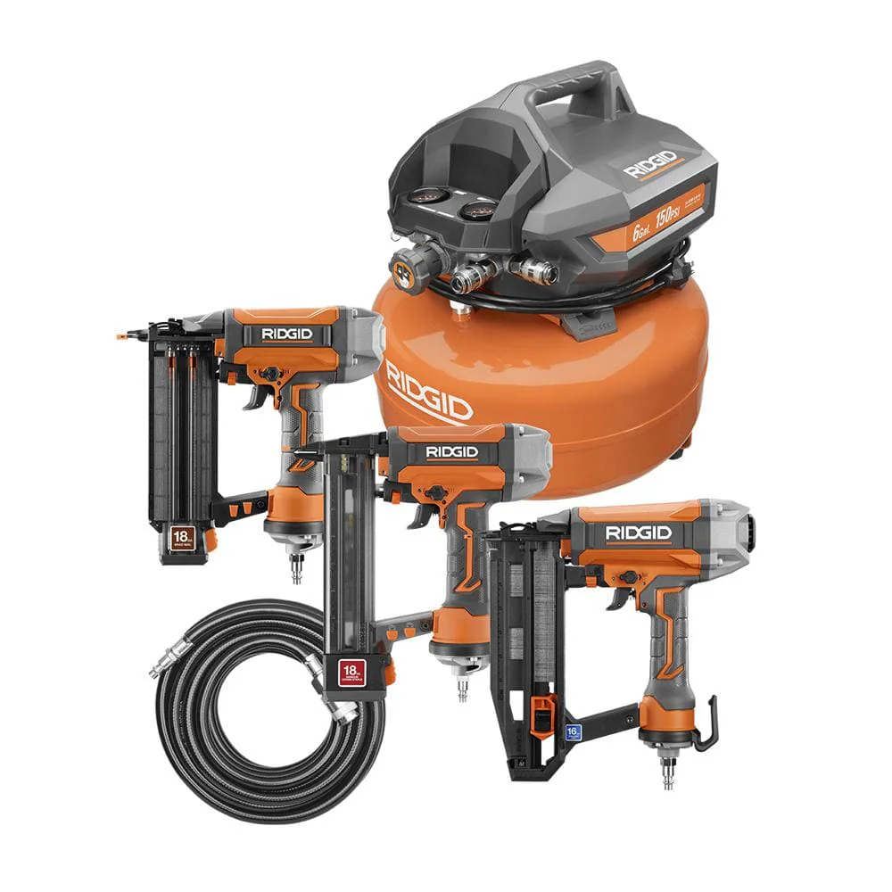 6 Gal. Portable Electric Pancake Air Compressor w/ 18GA Brad Nailer, 16GA Straight Finish Nailer,  18GA Finish Stapler R69603FK