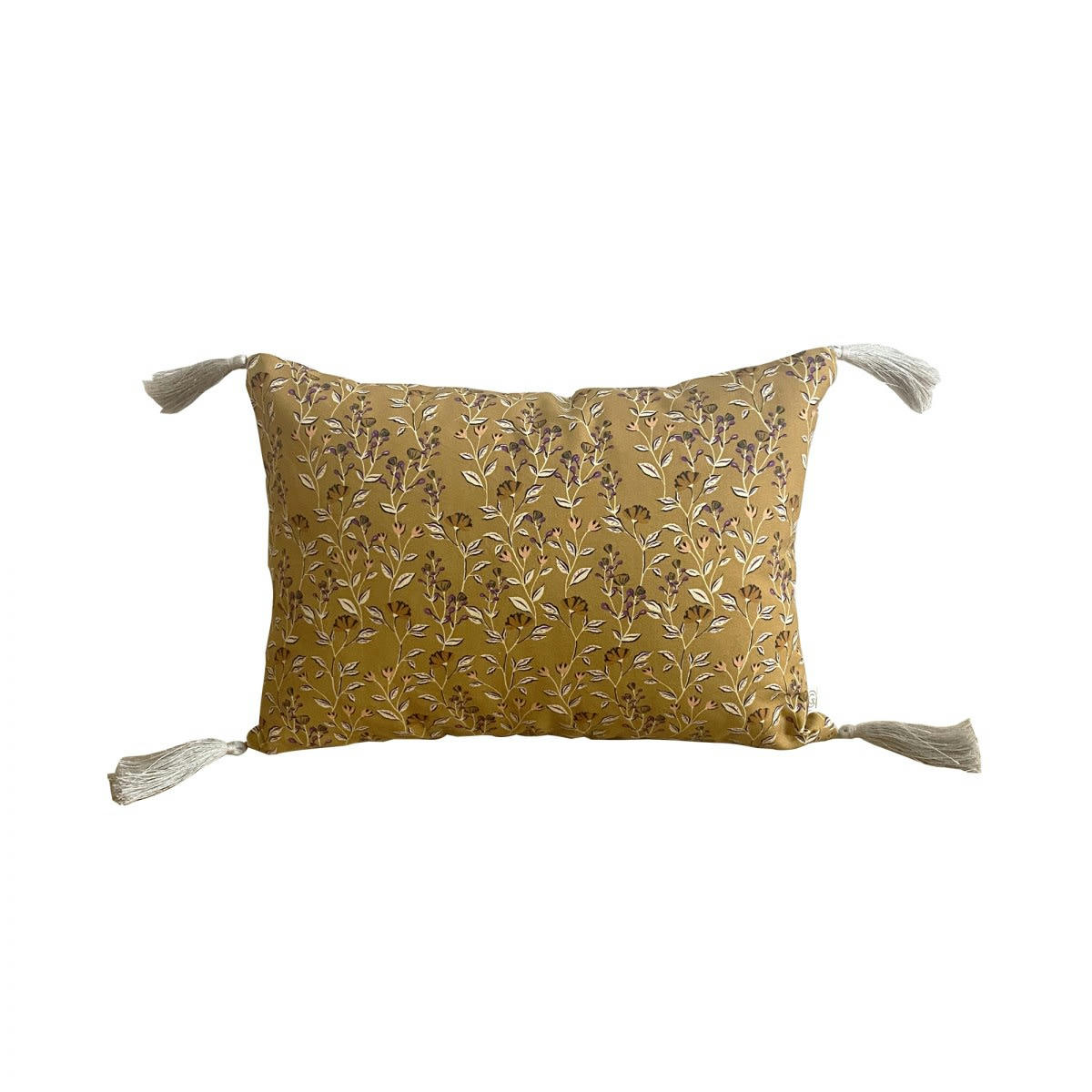 MAINTENANT - Coussin en lin imprimé fleuri jaune 25x35