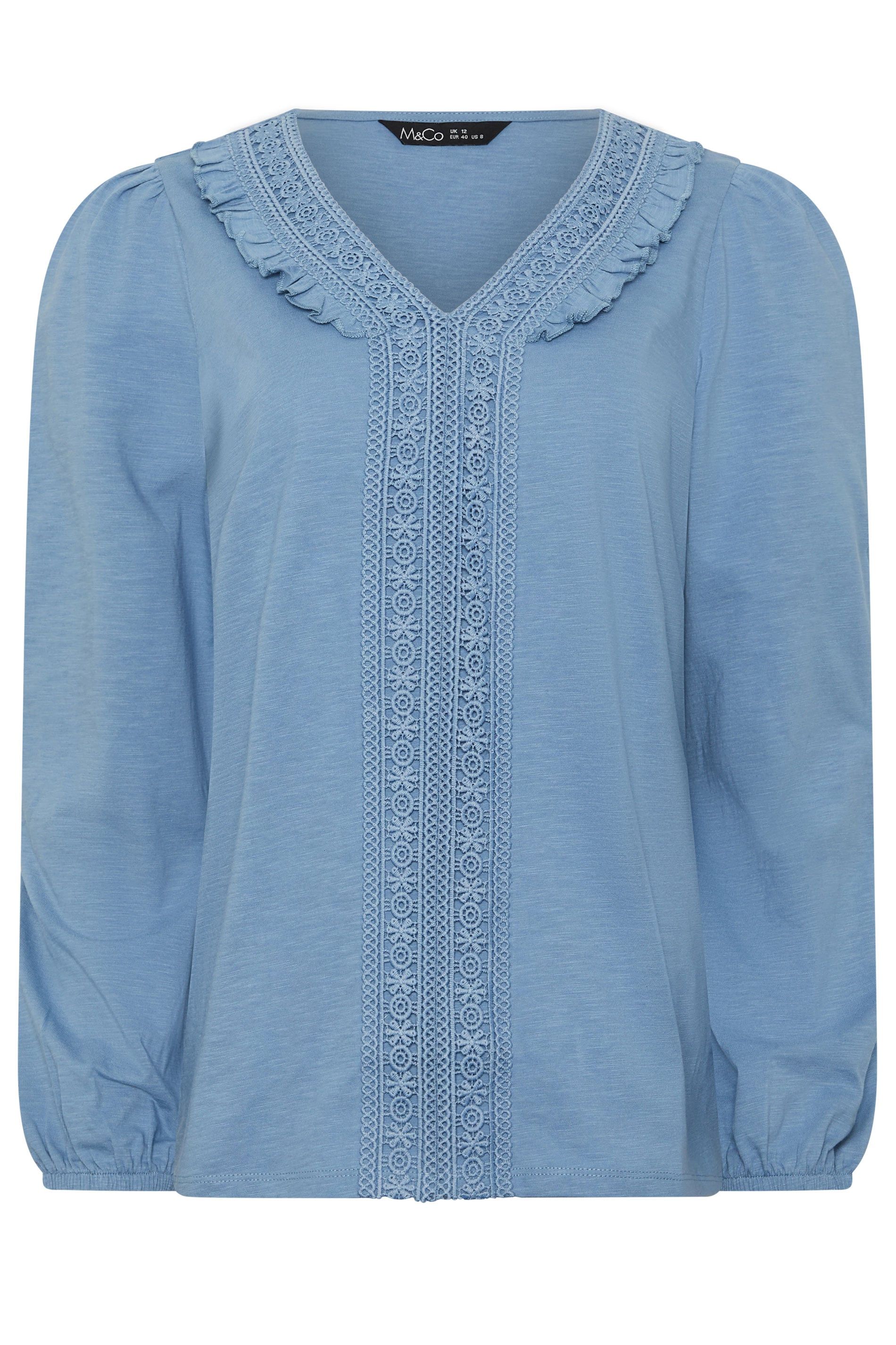M&Co Long Sleeve Frill Cotton Blouse