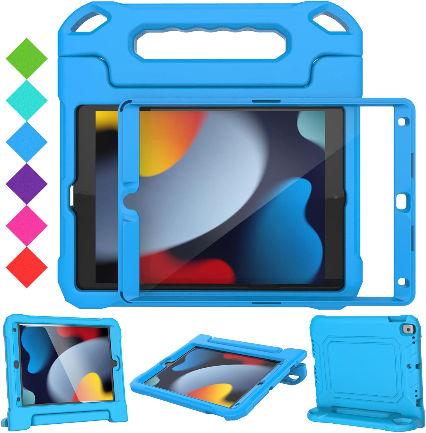 SUPLIK Kids Case for iPad 9th/8th/7th Generation -10.2 inch 2021/2020/2019, Built with Screen Protector, Durable Shockproof Handle Stand Case for Apple iPad Gen 9/8/7, Blue