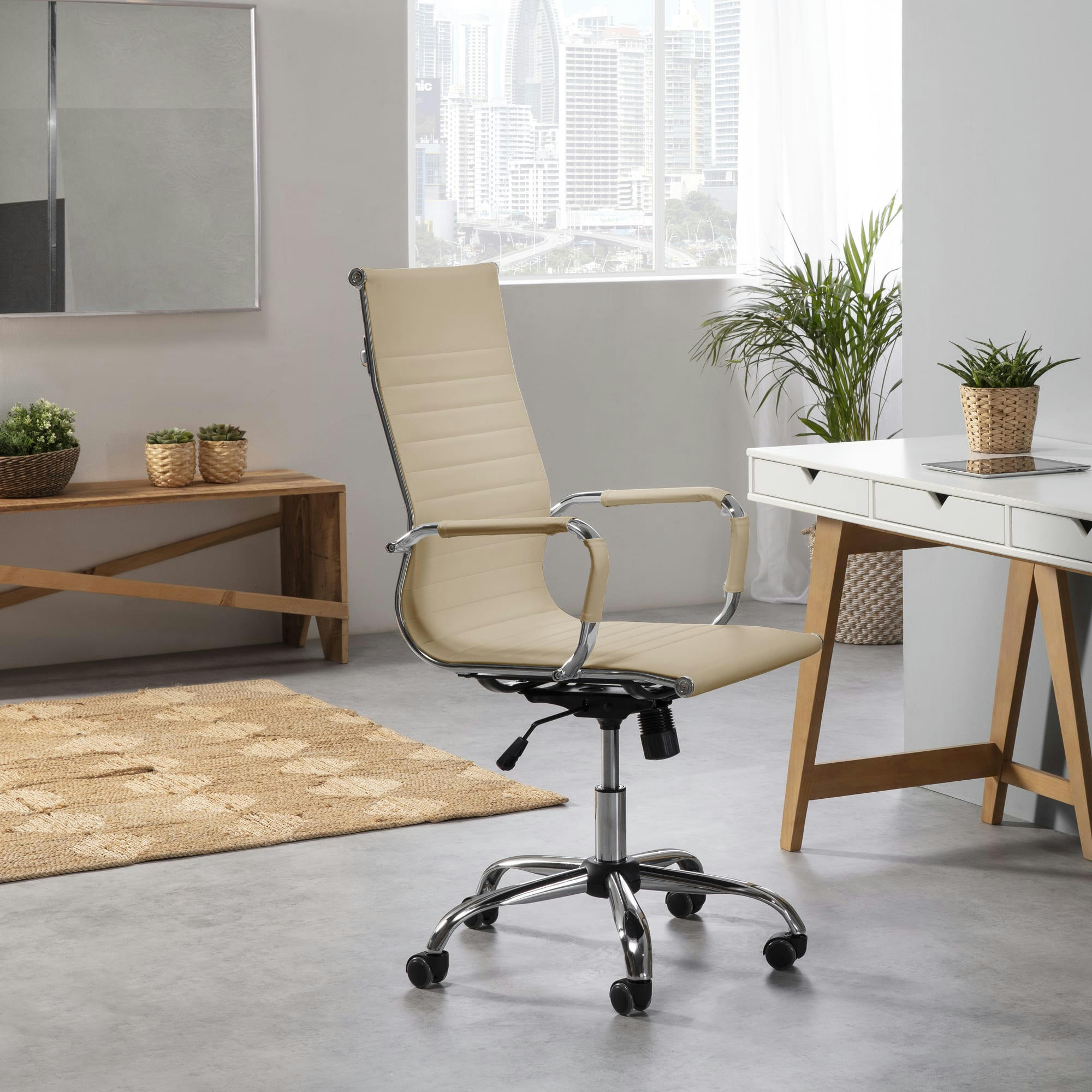 LONDRES - Fauteuil de bureau inclinable taupe, cuir synthétique